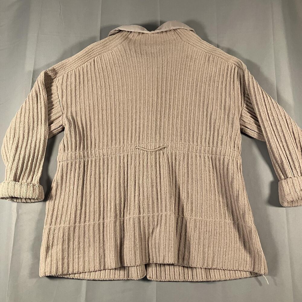 FLX Sweater Jacket Womens XL Tan Full Zip Ribbed‎ Knit Polyester Drawstring - Picture 2 of 15